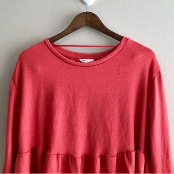 NWT Joe Fresh Jillian Harris Comfy Flowy Ruffle Hem Long Sleeve Shirt Top Red - Picture 2 of 11